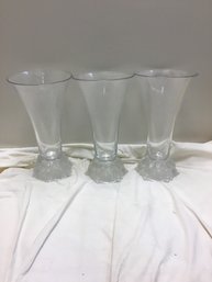 Beautiful Lot Of 3 14 Inch Tall Shannon Crystal Vases On Frosted Roses