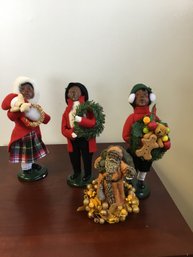 Lot Of 3 Byers Choice Carolers And Santa Claus Figure