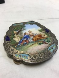 Exquisite 1800s Italian Vermeil Sterling And Enamel Compact