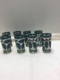 8 West Virginia Glass Christmas Tumblers Faded