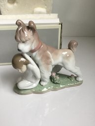 Lladro Figurine 'SAFE AND SOUND' Child And Terrier Dog Porcelain Orig Box