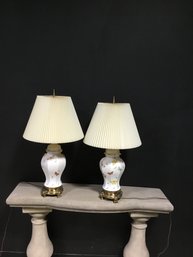 Pair Of Chinese Hand Painted Ceramic Butterfly Lamps