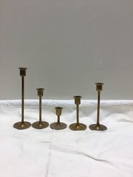 Lot Of 5 70s Tulip Vintage Brass Candlesticks By Aristocraft