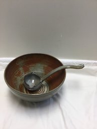 Large Ceramic Pottery Bowl And Ladle