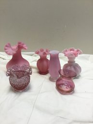 Lot Of Pink Glass Vases
