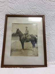 Vintage 12x15 Framed Photo Of A Man On A Horse