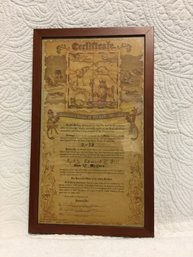 WW II 11x19 Framed Certificate Honorary Order Of Th 180th Meridian 11/22/1945