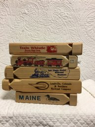 Lot Of 5 Wood Train Whistles