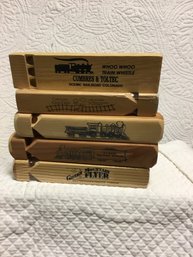 Lot Of 5 Wood Train Whistles