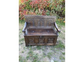 18th Century Carved Oak  Bench