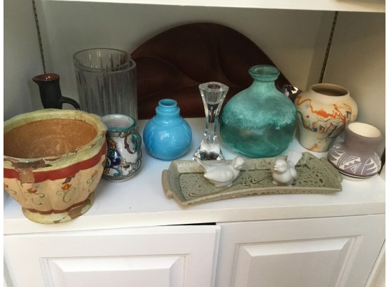 Miscellaneous Glass Lot And Wood Platter