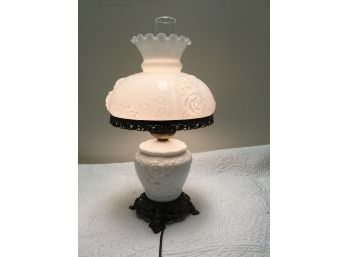19 In Tall Ornate Milk Glass And Electic Lamp