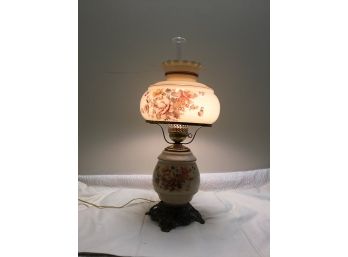 28 Inch Tall Vintage Flowered Hurricane Lamp