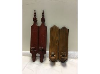 Lot Of Wood Candlestick Holders Wall Sconces